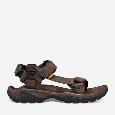 Teva Terra Fi 5 Universal Leather Men's Coffee Sandals CA34971 Canada Clearance